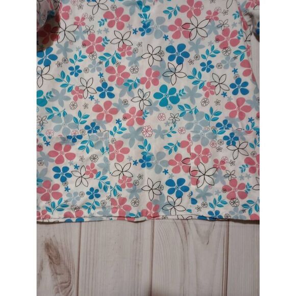 Scrub Studio‎ Shirt Ladies Medium Coral Blue Floral - Picture 4 of 7